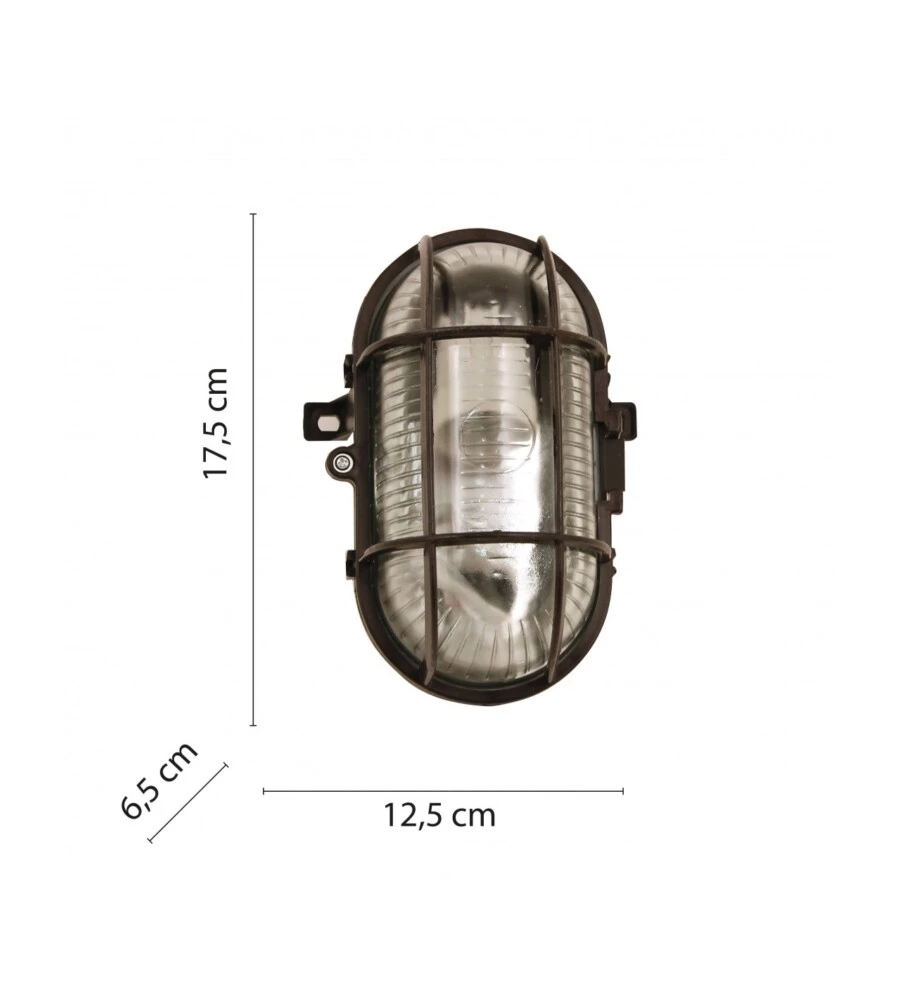 APPLIQUE OVALE IN PLASTICA NERA E VETRO E27, 60W